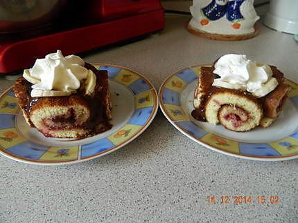 recette Roulé framboises et son coeur choco-banane