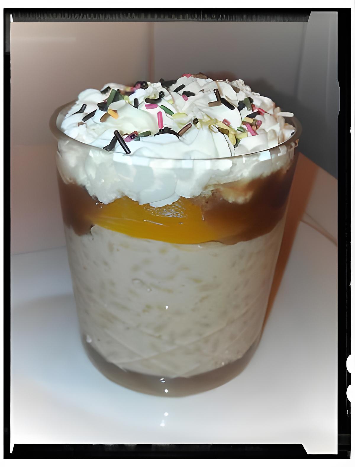 recette verrine riz au lait accompagné de crème de marron vanillé et abricot chantilly