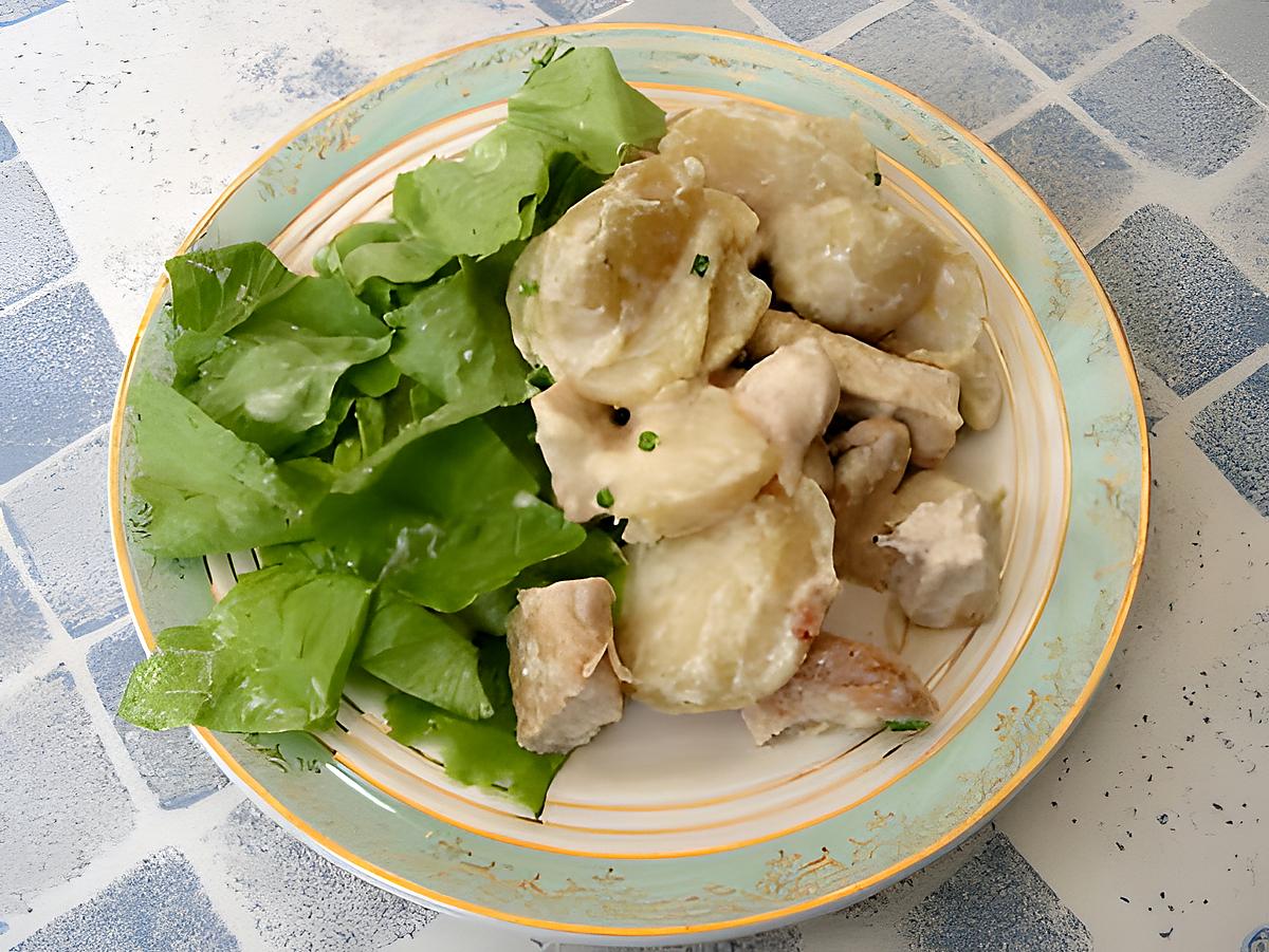recette Salade tiède de pomme de terre au poulet à la crème