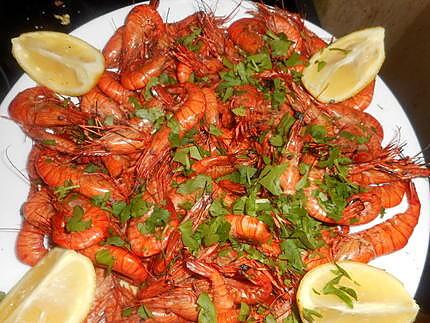 recette Poelée de crevettes bouquet flambée au calvados