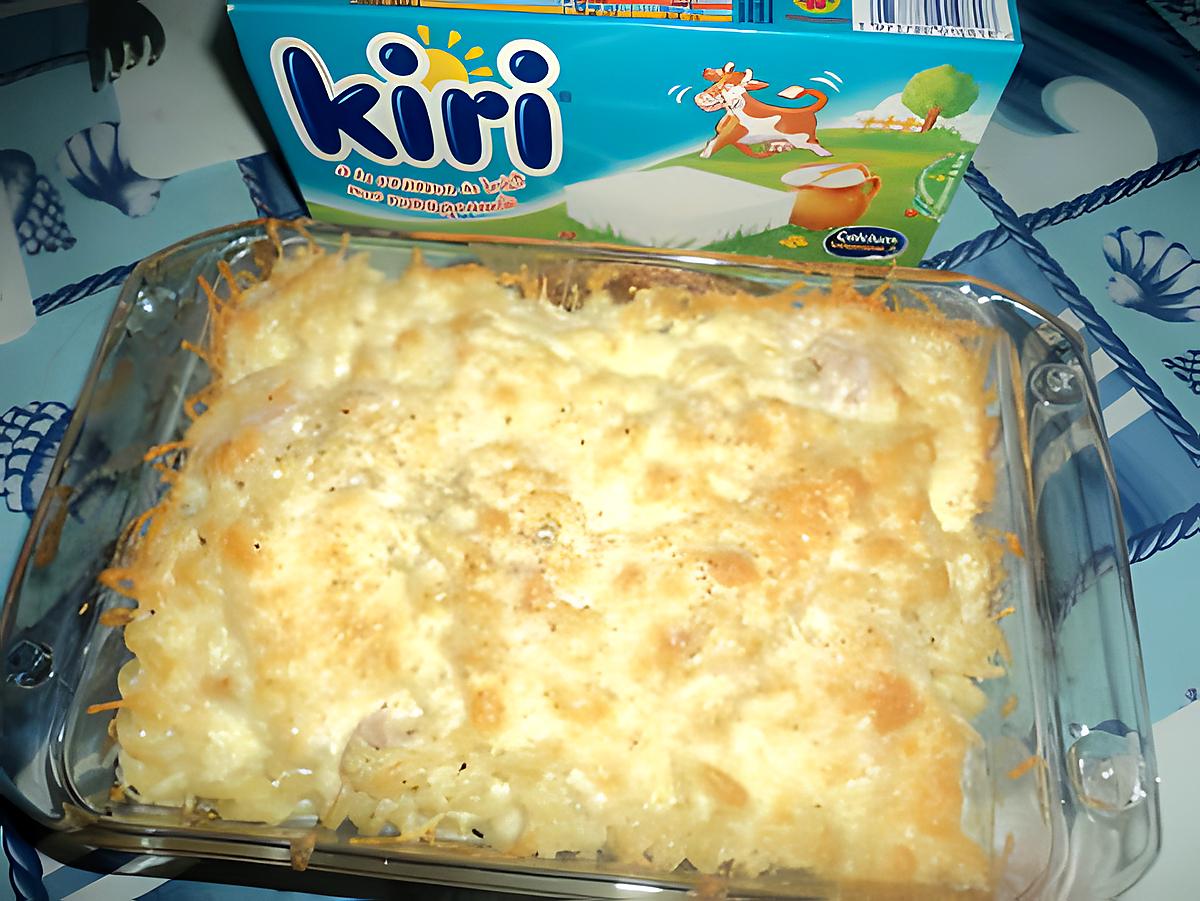 recette gratin de pate jambon et fromage ( kiri )