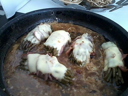 recette Fagots d'haricots verts en robe de jambon cru gratinée au four