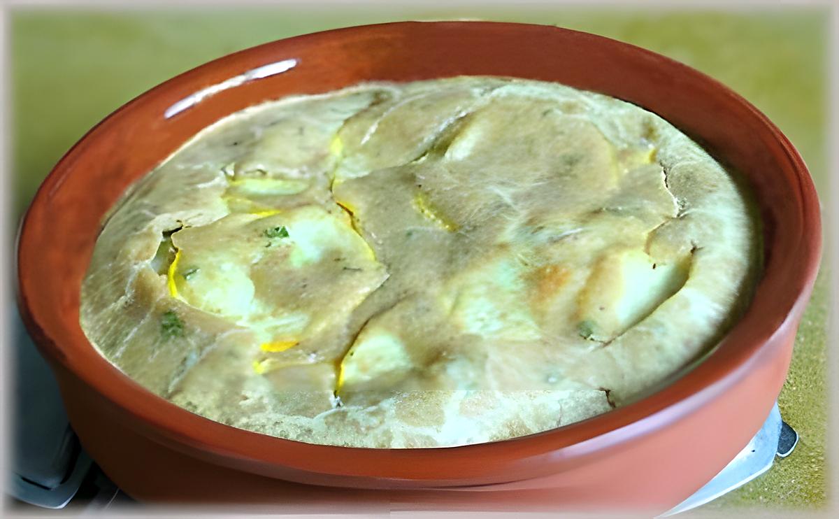 recette Clafoutis de courgettes jaunes au tahin et chèvre frais.