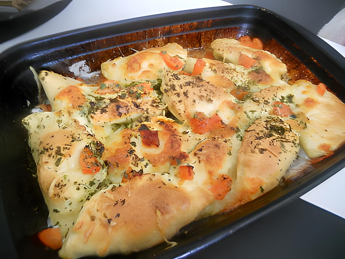 recette Ravioles au poulet curry gratinée