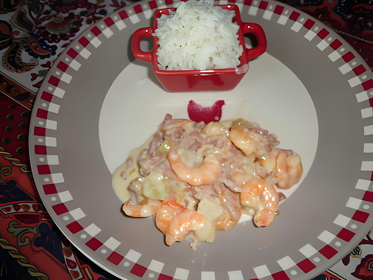 recette CREVETTES ROSES CURRY lait de COCO