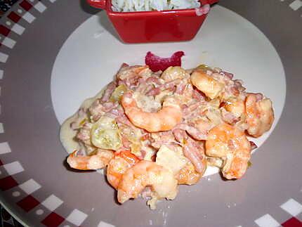 recette CREVETTES ROSES CURRY lait de COCO