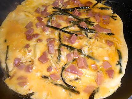 recette OMELETTE ASPERGES SAUVAGES ET JAMBON