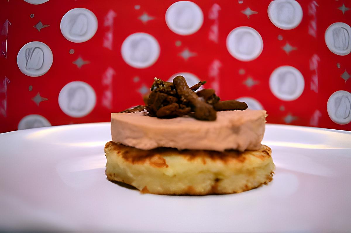 recette crêpe vonatienne au foie gras accompagnée de ses petites girolles persillées