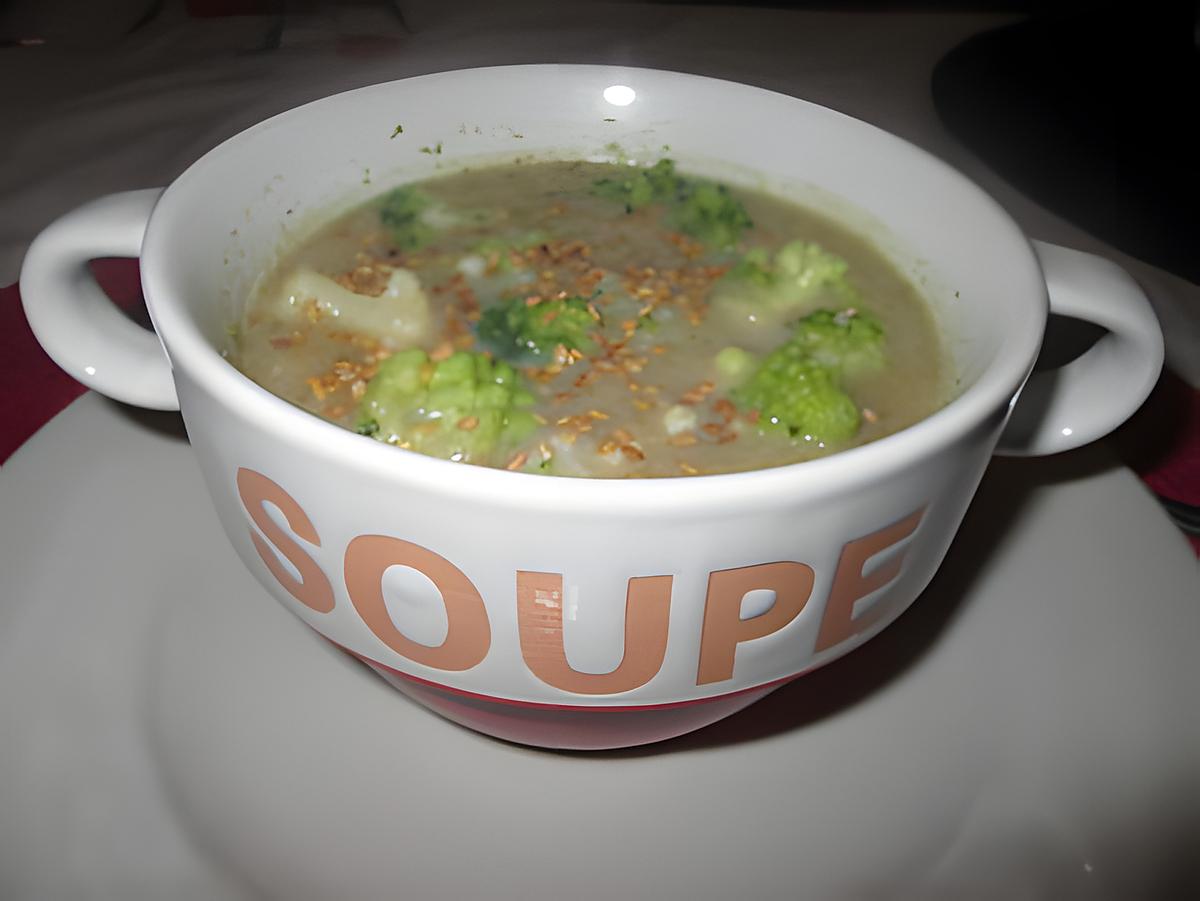 recette potage brocoli,  chou fleur,    champignons