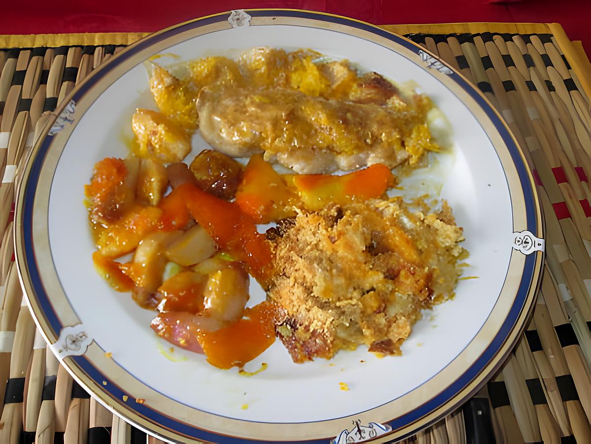 recette cote de porc  et navets a l orange avec crumble   a la courge  de  l eau  a la bouche