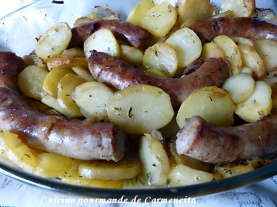 Saucisse de Toulouse confite et pommes de terre fondantes