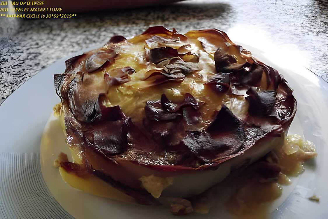 GATEAU DE POMMES DE TERRE AUX CEPES ET FUME DE CANARD