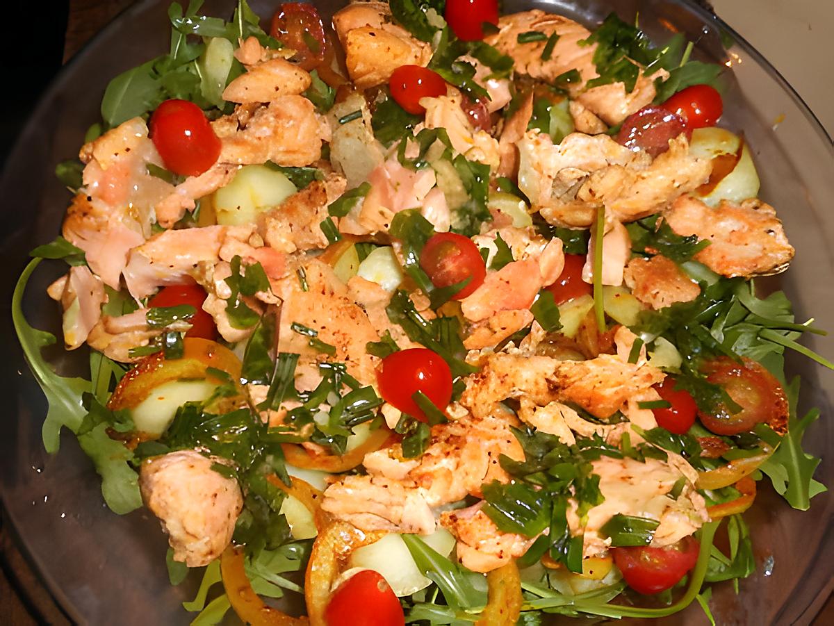 recette Emincé de saumon sur salade tiède