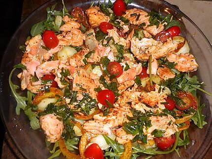 recette Emincé de saumon sur salade tiède