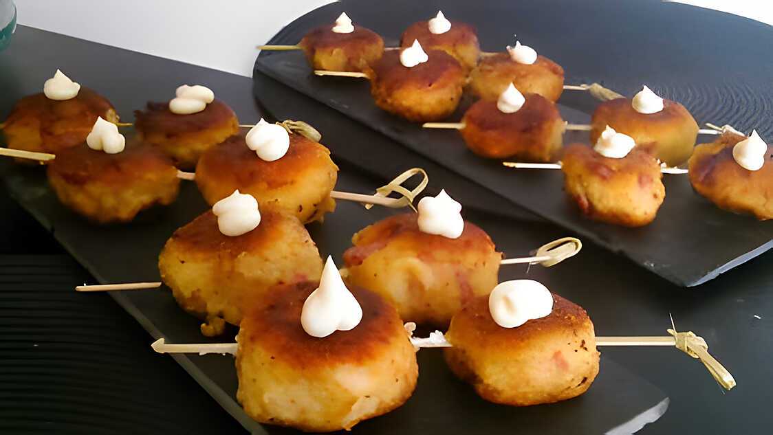 Recette de Boulette de pomme de terre au lardon coeur kiri