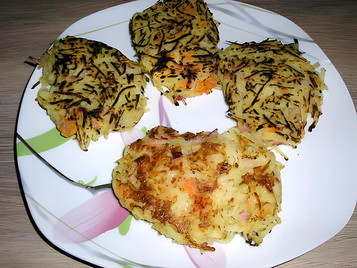 recette rosti pomme de terre, carotte, jambon.