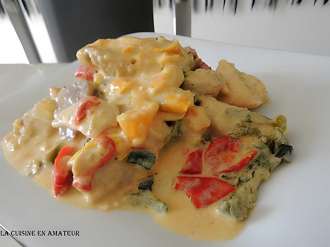 Recette d'Emincé de poulet, chorizo aux 3 poivrons et courgettes
