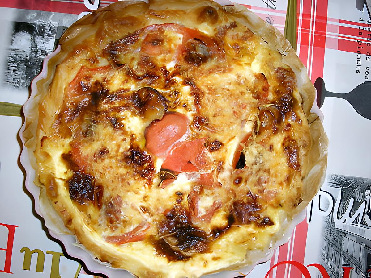 recette quiche chèvre, bacon, tomate.