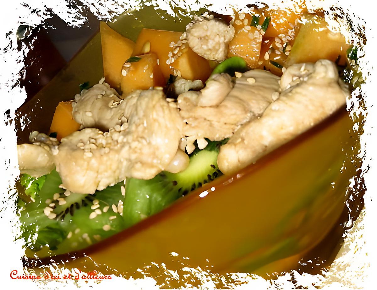 recette Salade  de poulet aux kiwis et melon