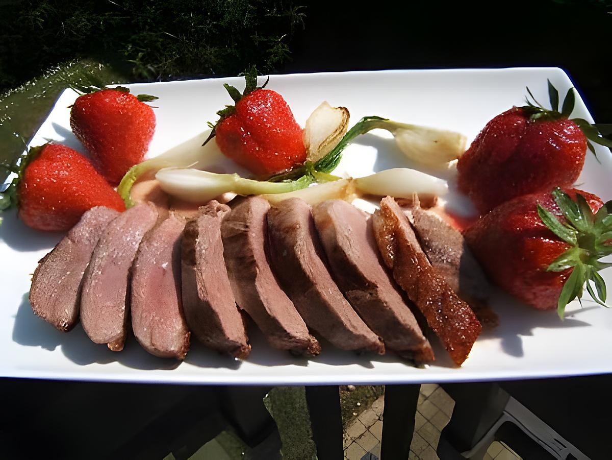 recette Magret de canard et poêlées de fraises au pastis