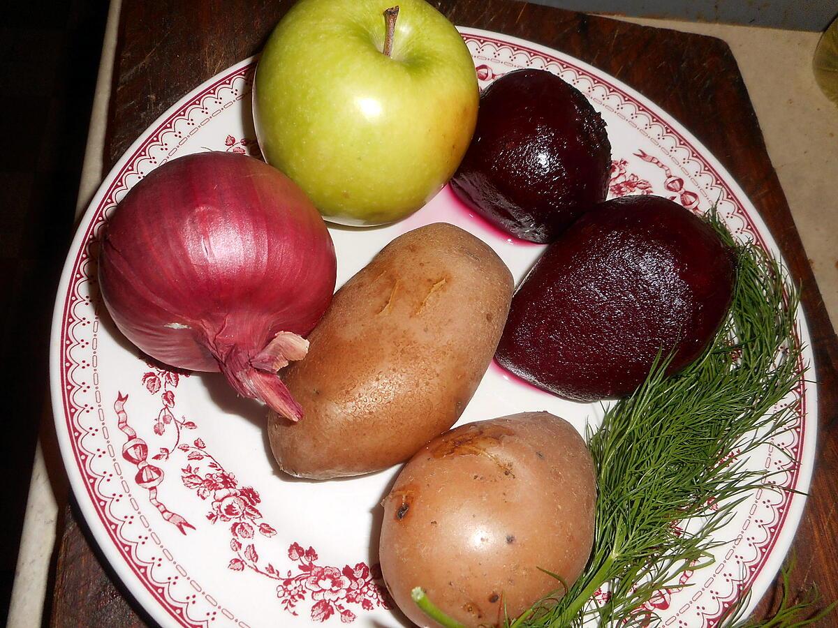 recette Filets de harengs aux pommes et betterave rouge