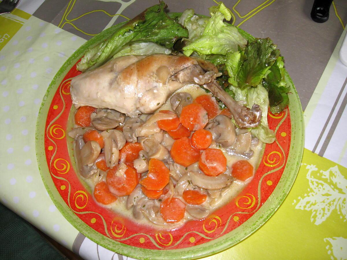 recette Cuisse de lapin, carottes et champignons à la crème