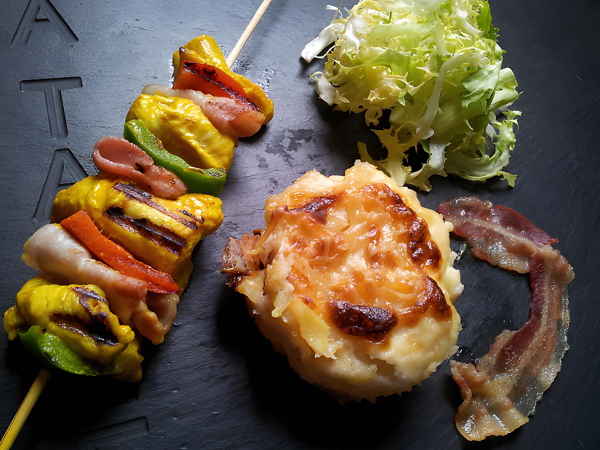 recette Brochettes de dinde marinés à la marocaine et lard