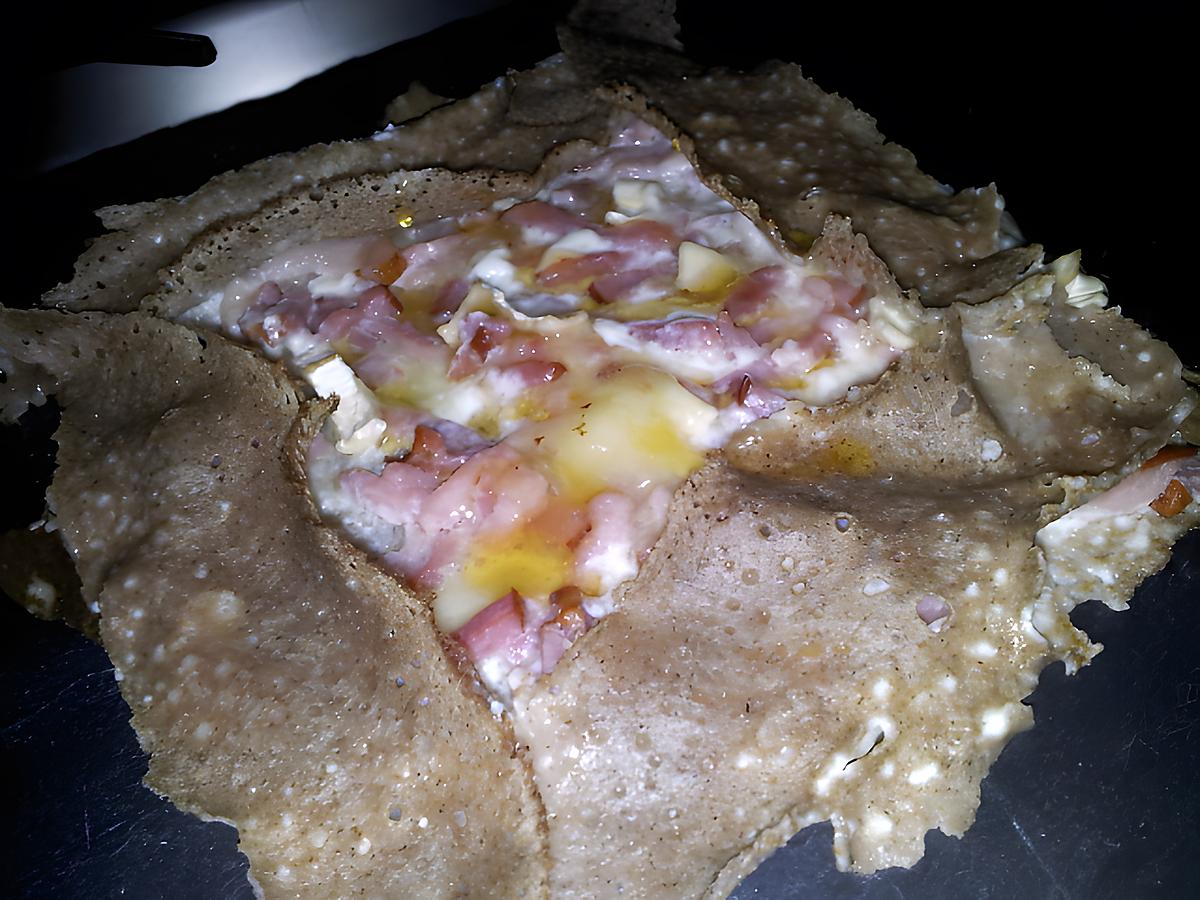 recette Crêpe salé au lardons chévre et miel