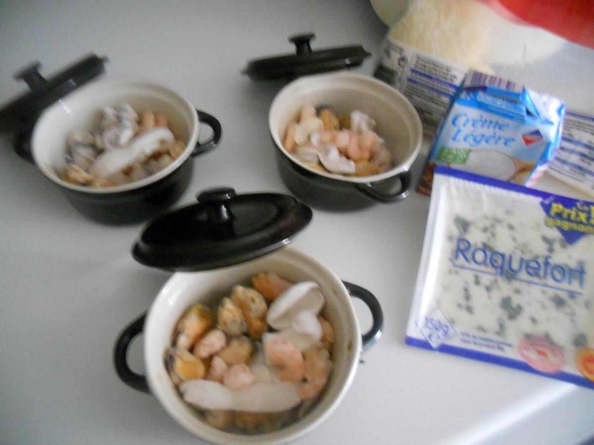 recette Cassolette de fruit de mer sauce roquefort
