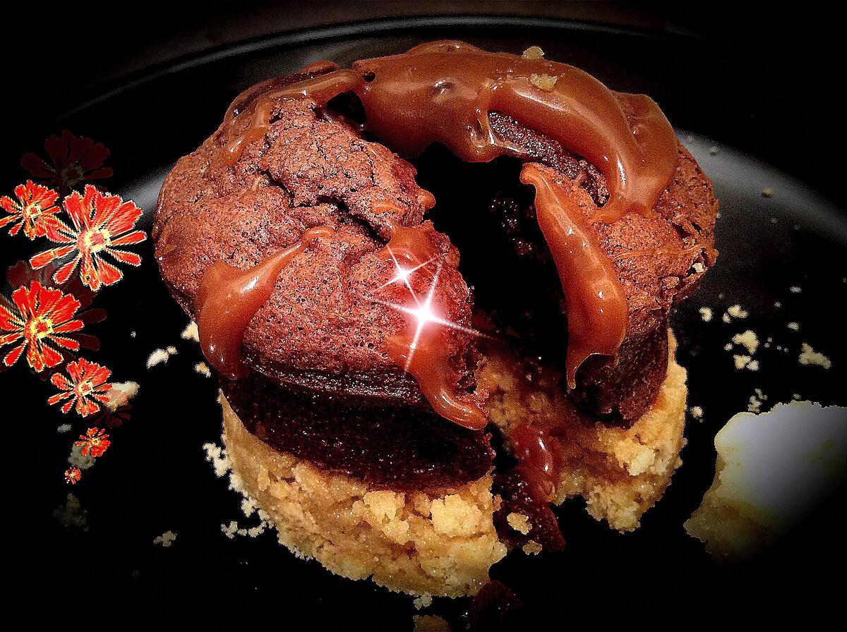 recette fondant au chocolat et son coeur de caramel, croquant de spritz