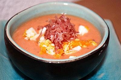 recette Salmorejo : gaspacho a la cordobesa (gaspacho de tomates de cordoue, Andalousie)