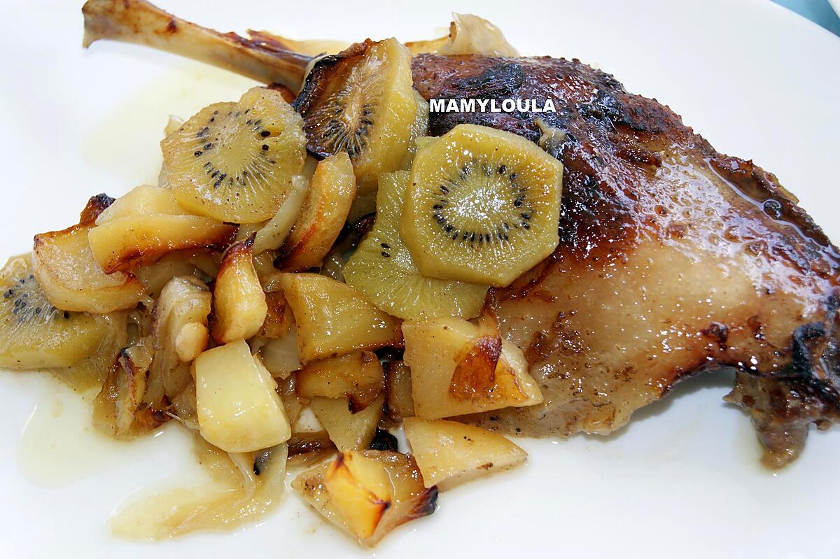 recette Cuisses d'oie (ou de canard) caramélisées et aux kiwis