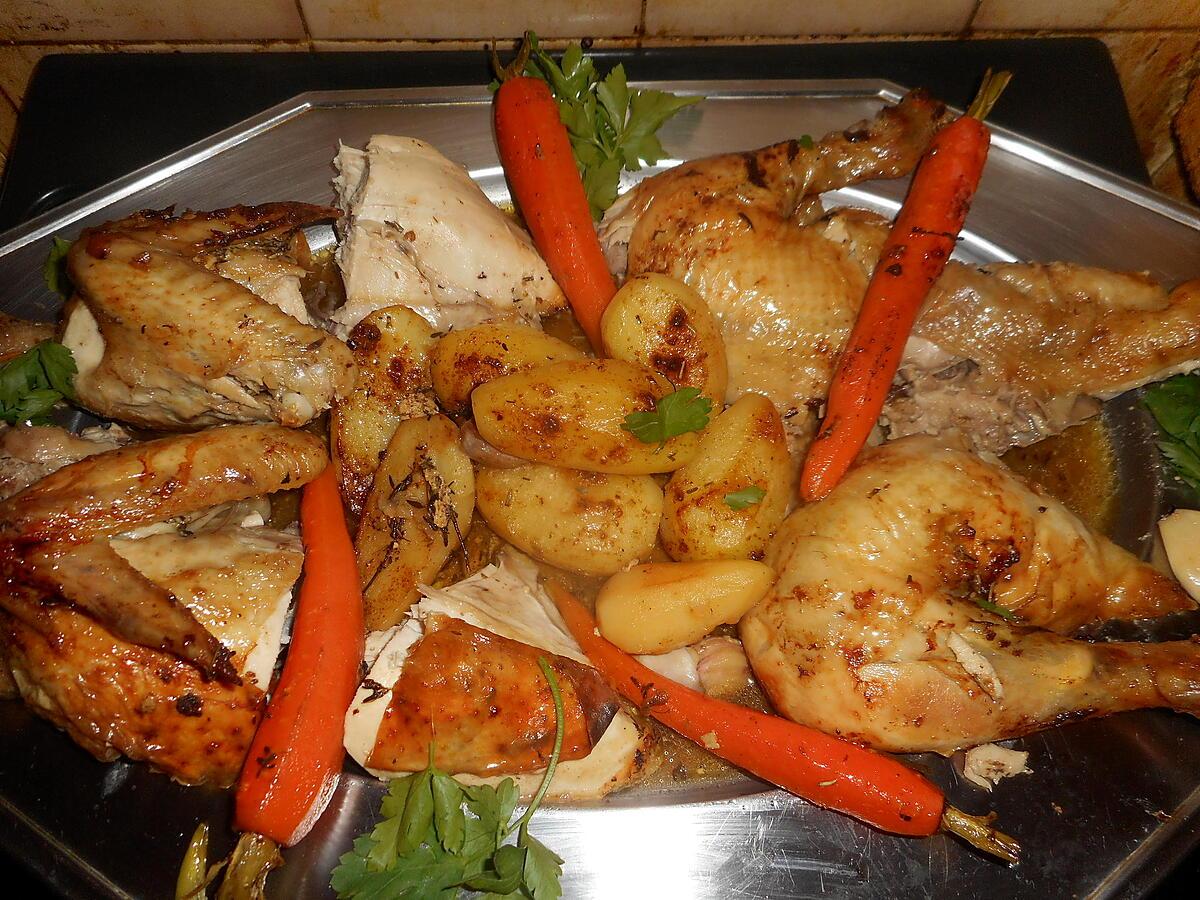 recette Poulet roti a la moutarde et ses légumes