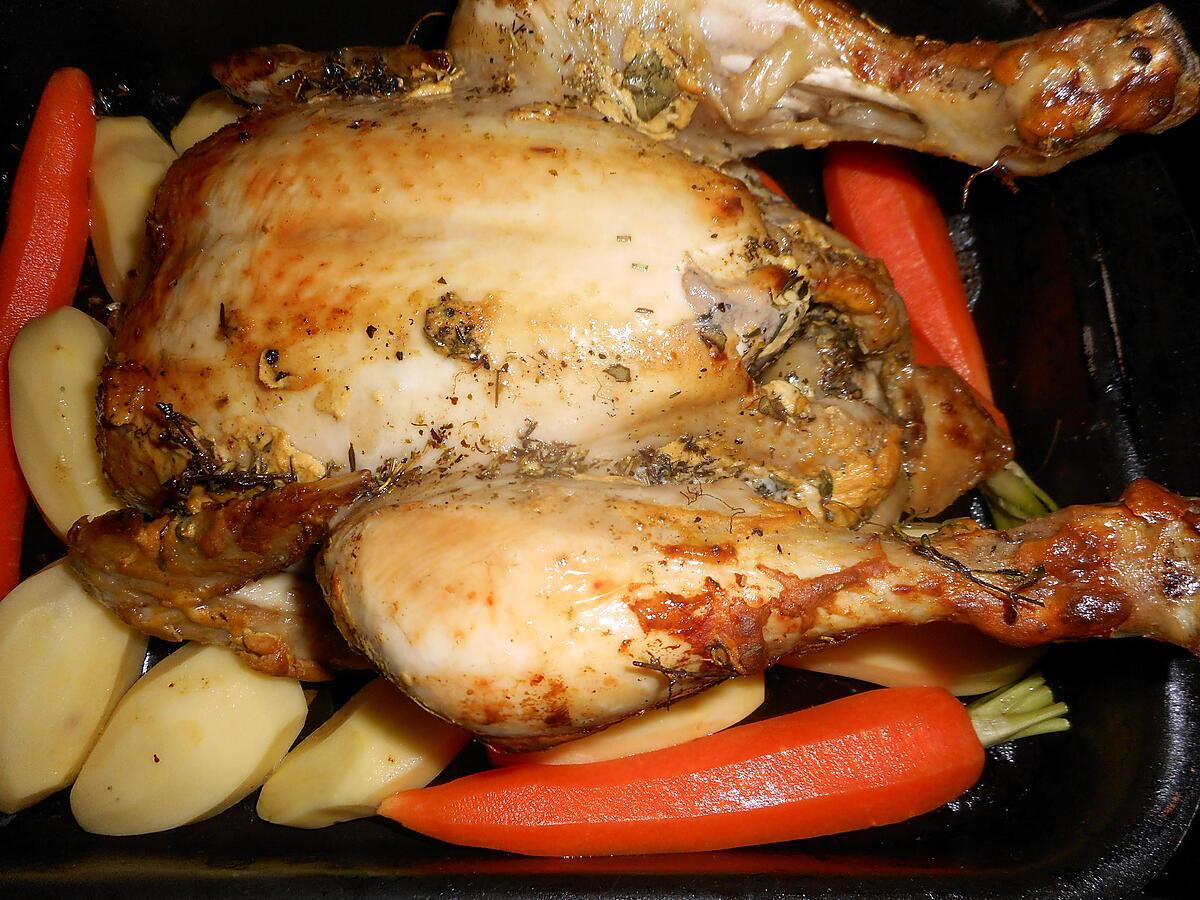 recette Poulet roti a la moutarde et ses légumes