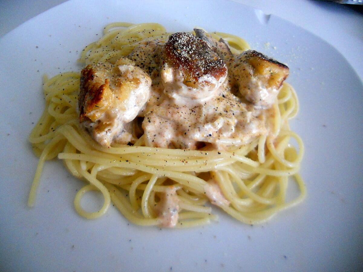 recette Spaghettis sauce homard  au boulettes de poisson