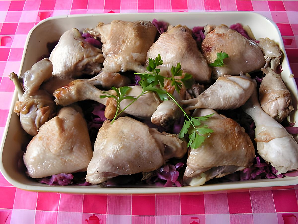 recette Cuisses de poulet à la bière, compoté de chou rouge