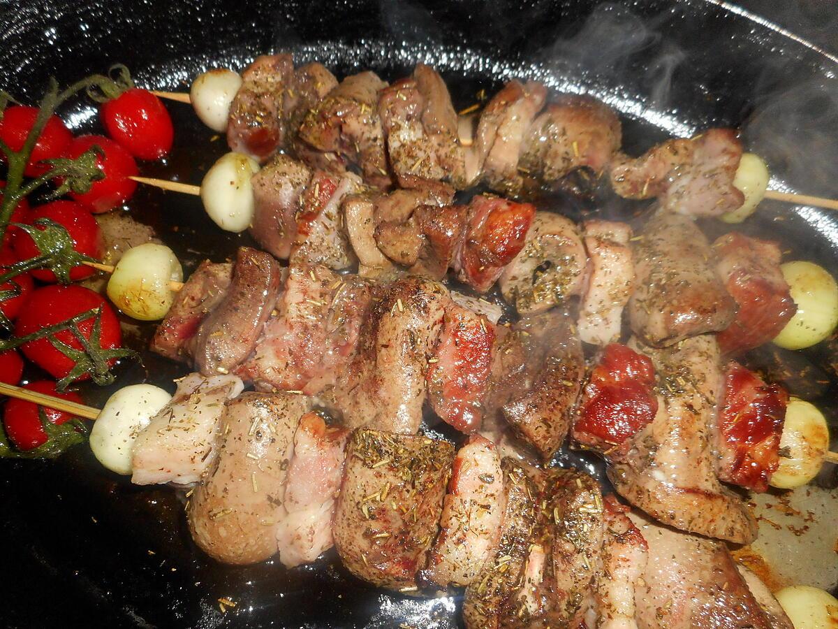 recette Brochette de rognons de porc au lard