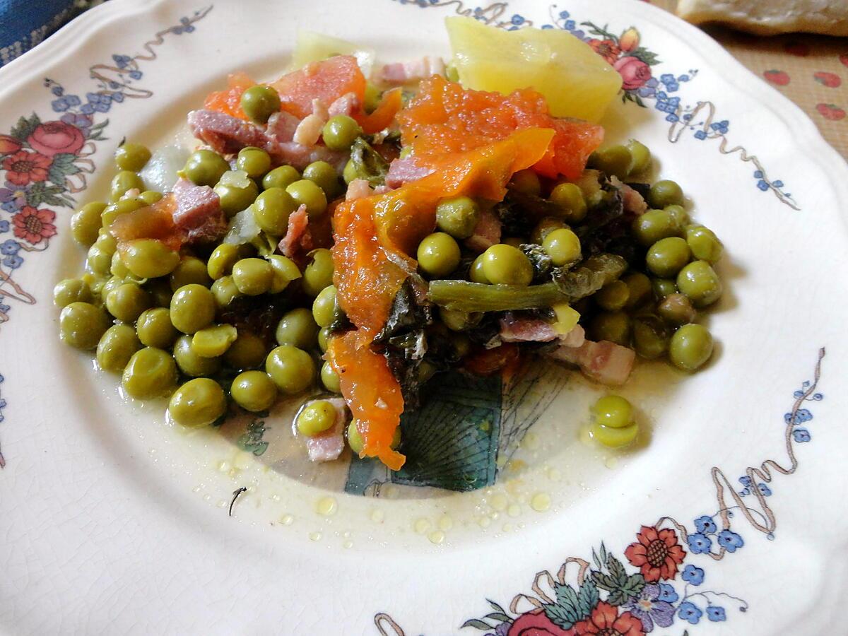 recette PETIT POIS FRAIS AUX LARDON