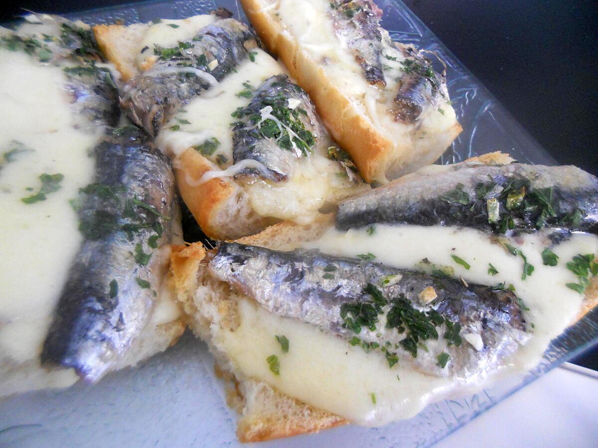 recette Tartine gratiné sardine mozzarella