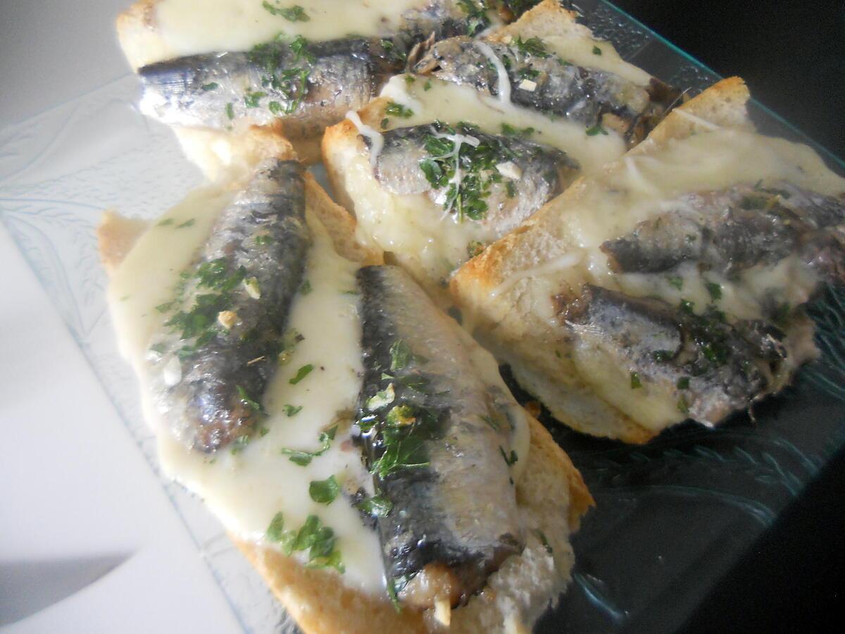 recette Tartine gratiné sardine mozzarella