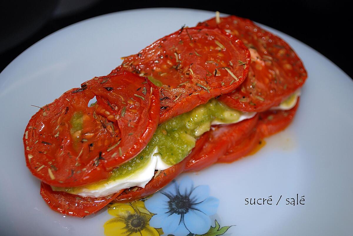 recette mille-feuille tomate-mozzarella,pesto au basilic