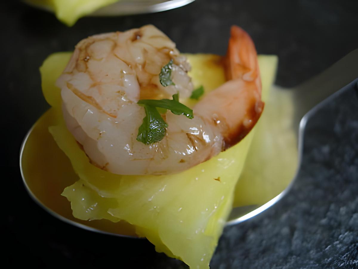 recette * Crevettes tartares sur lit d'Ananas frais présentées en cuillère**