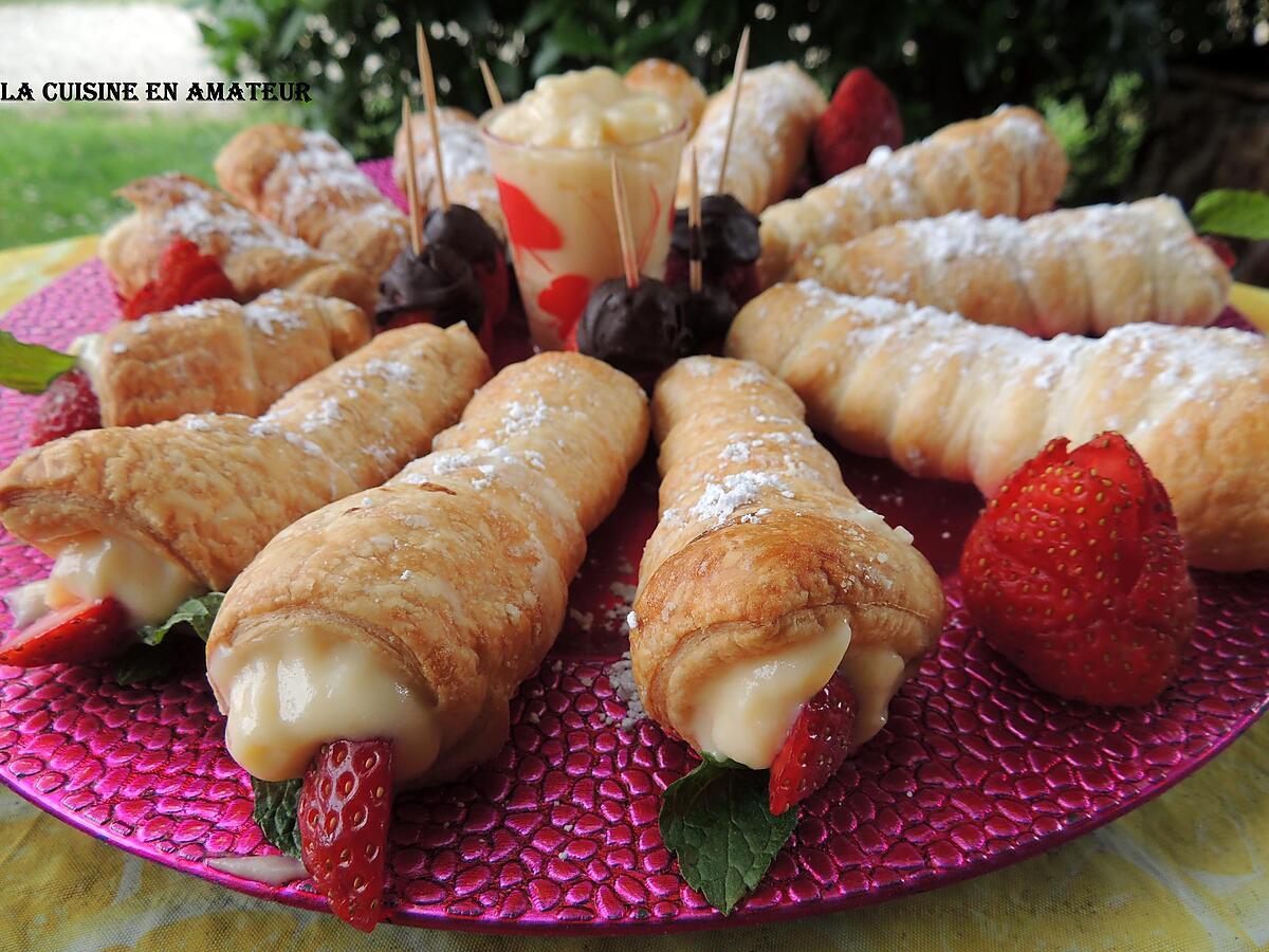 recette Cornet garni de crème + fraises