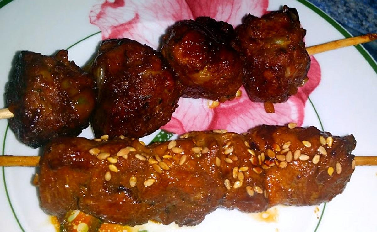 recette Brochettes de boulettes- Tsukune teriyaki