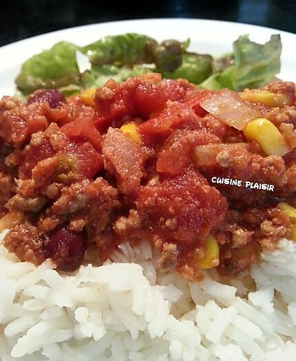 recette Mijoté de boeuf & légumes, façon Chili Con Carne   pour tortillas, avec riz, ..