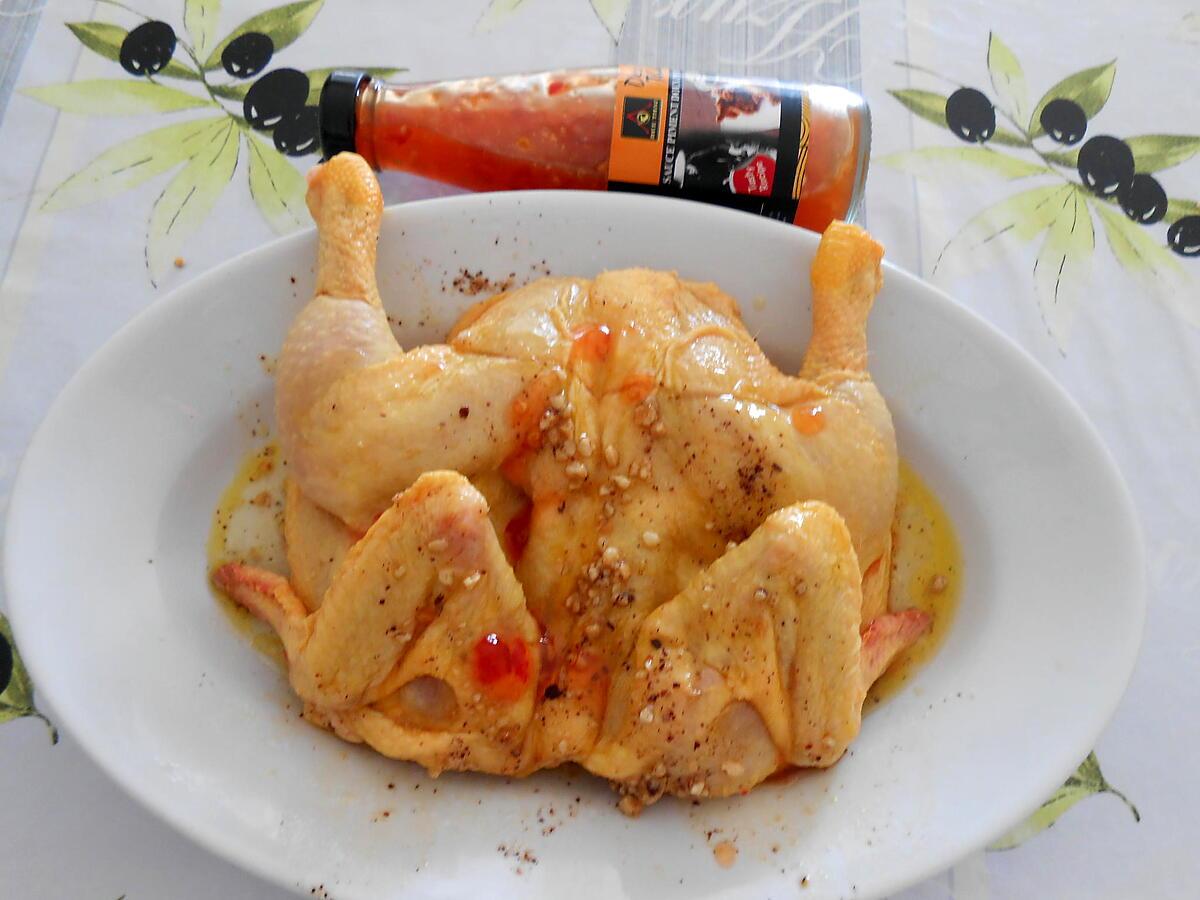 recette COQUELET CRAPAUDINE SAUCE AU PIMENT