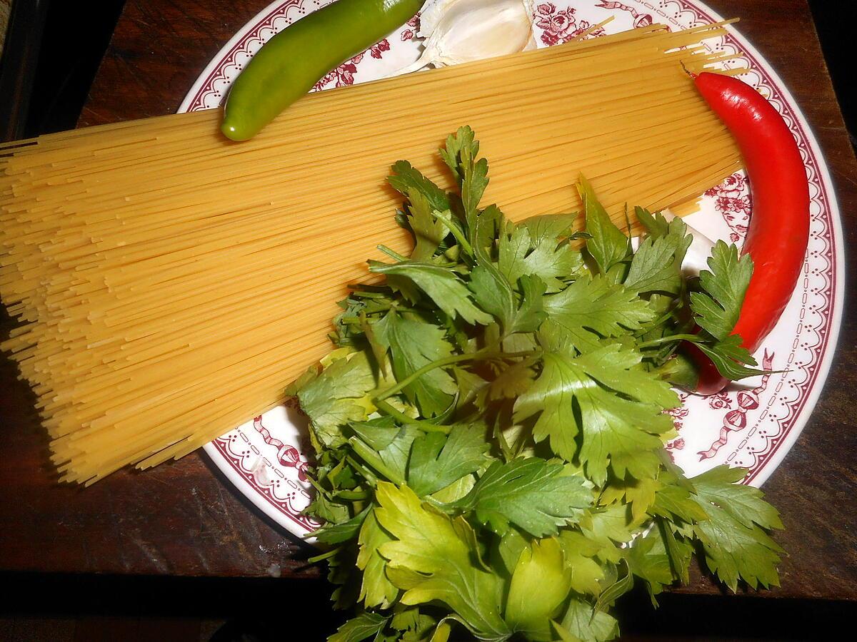 recette Spaghetti aglio,olio,peperoncino(ail,huile,piment)