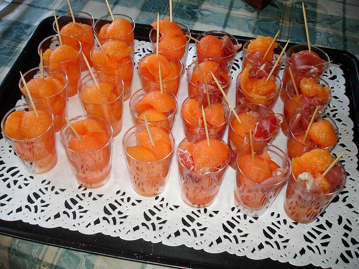 recette verrine de melon ou melon -jambon de parme