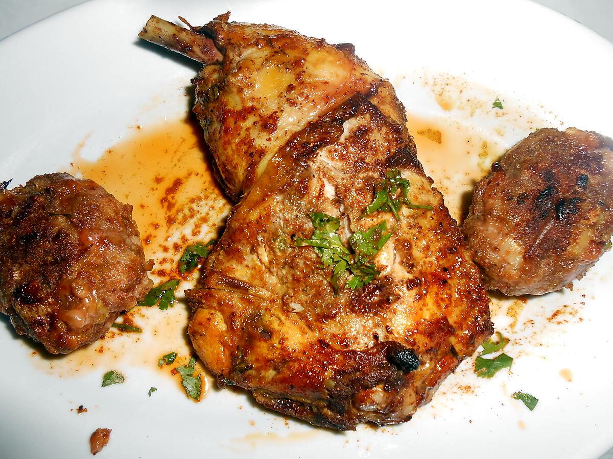 recette CUISSE DE POULET ET BOULETTES GRILLEES A L'ORIENTALE