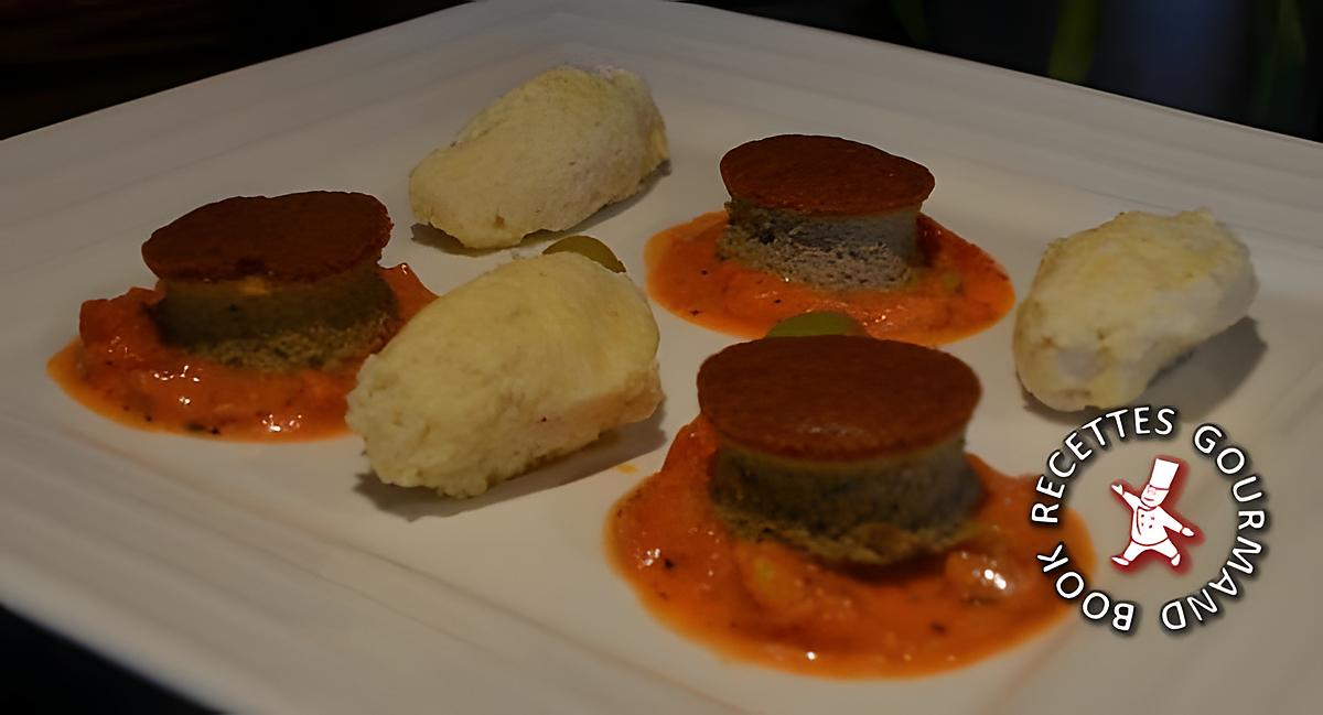 recette Gâteau de foie de volaille, quenelles de volaille et sauce tomate